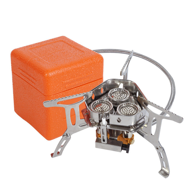 Camping Windproof Gas Stove, 6800w Portable Three-burner Gas Stove, Foldable Adjustable Camping Gas Stove Backpacking Stove