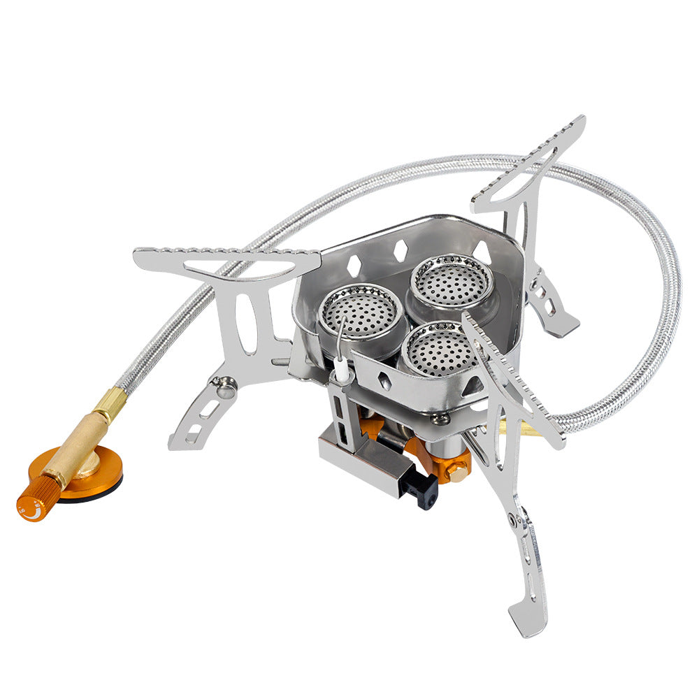Camping Windproof Gas Stove, 6800w Portable Three-burner Gas Stove, Foldable Adjustable Camping Gas Stove Backpacking Stove