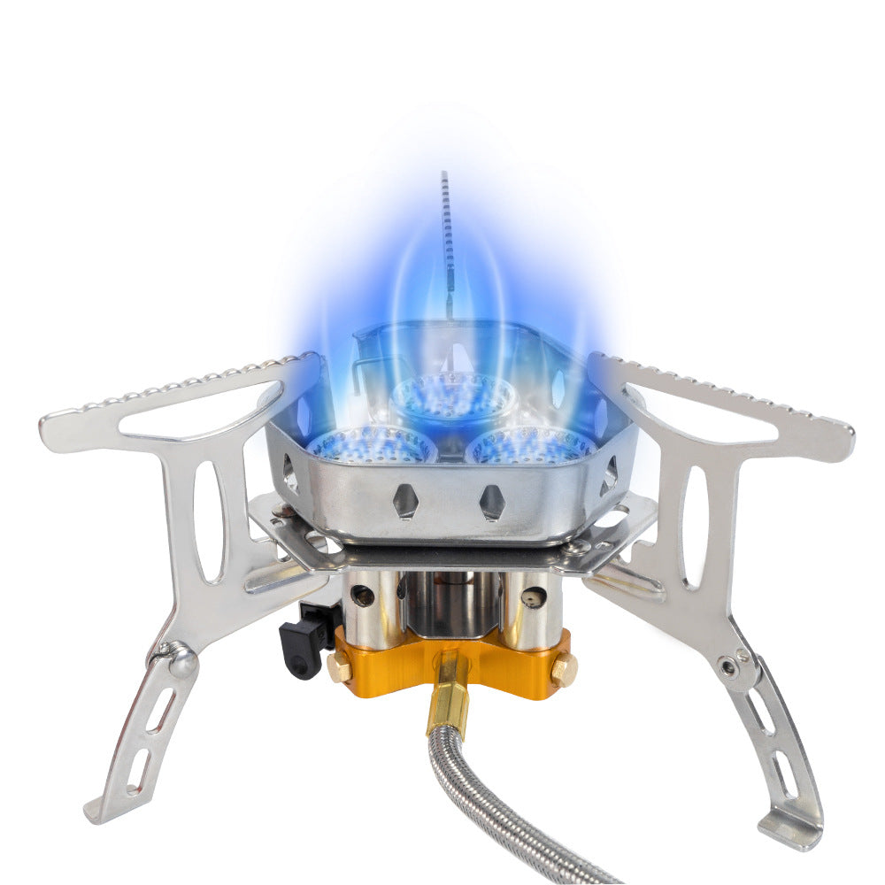 Camping Windproof Gas Stove, 6800w Portable Three-burner Gas Stove, Foldable Adjustable Camping Gas Stove Backpacking Stove