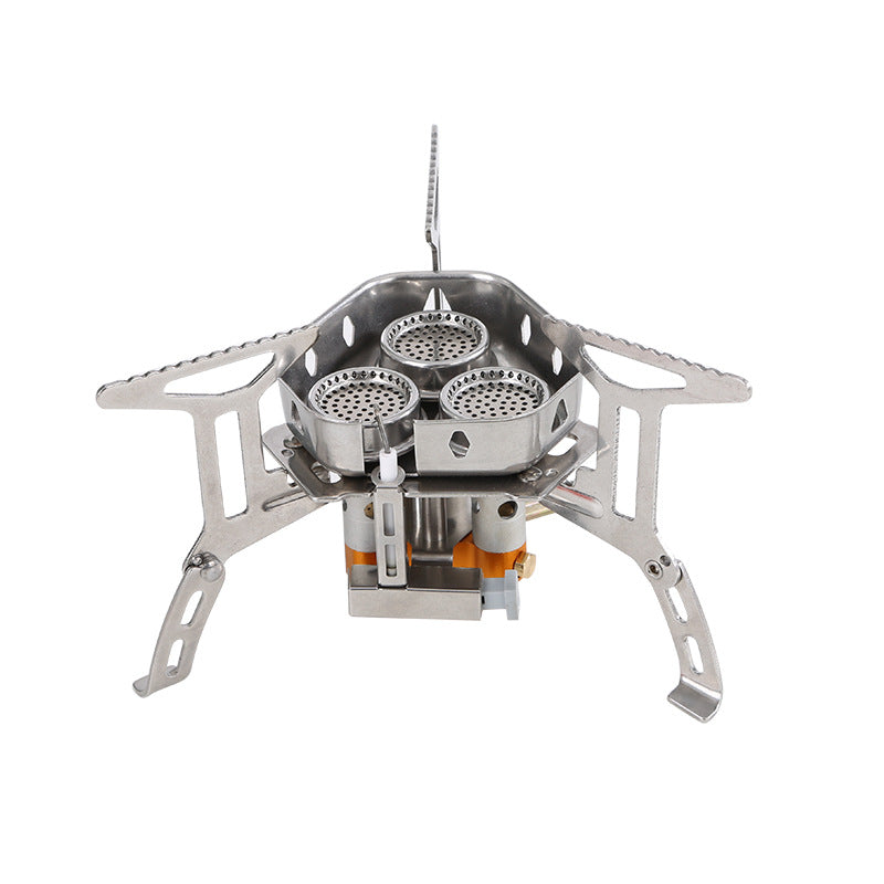 Camping Windproof Gas Stove, 6800w Portable Three-burner Gas Stove, Foldable Adjustable Camping Gas Stove Backpacking Stove