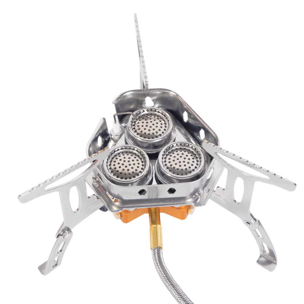 Camping Windproof Gas Stove, 6800w Portable Three-burner Gas Stove, Foldable Adjustable Camping Gas Stove Backpacking Stove